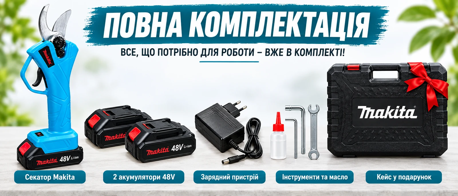 Комплектація акумуляторного секатора