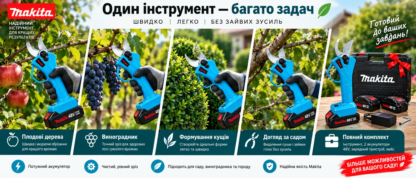 Варіанти використання акумуляторного секатора